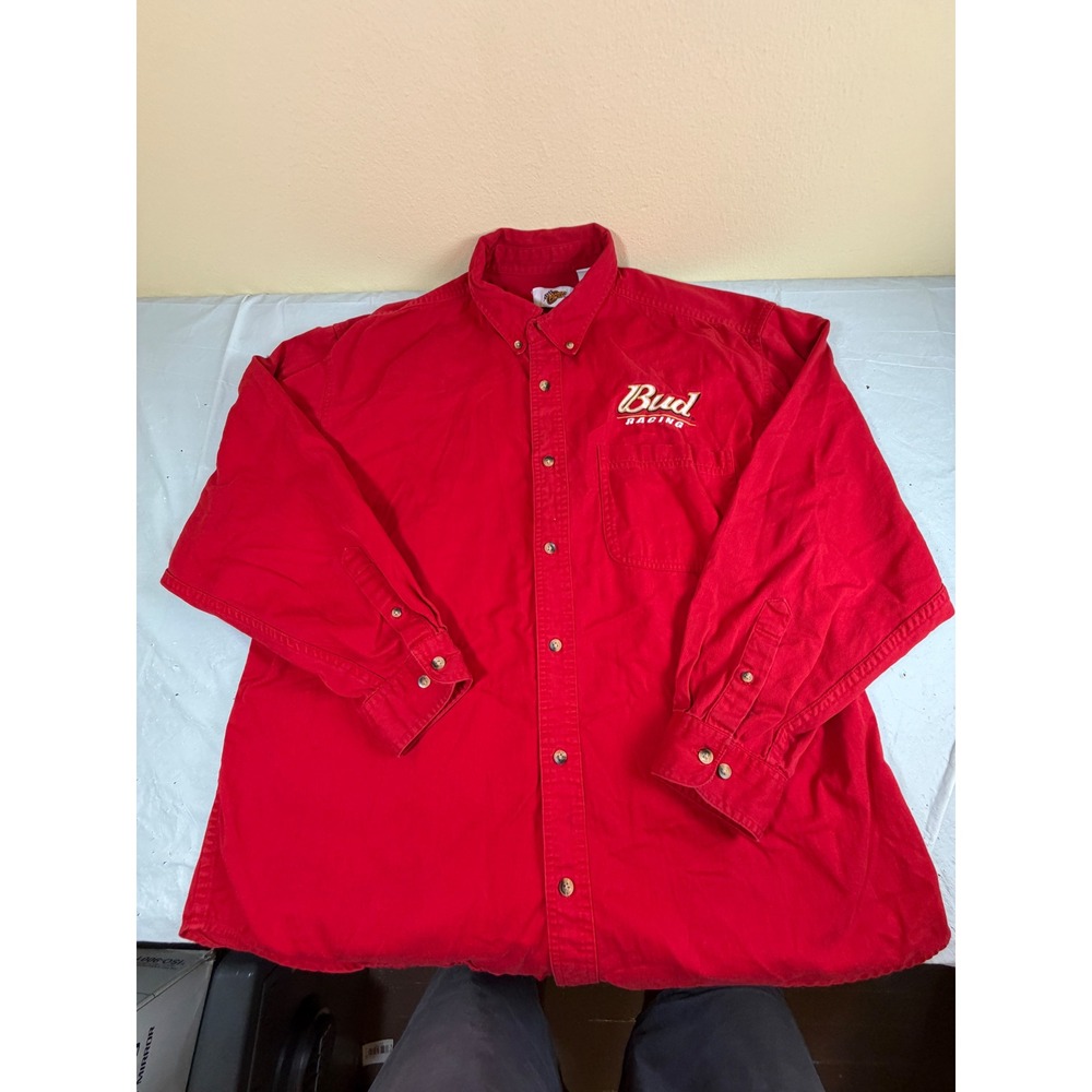 Winners Circle Dale Earnhardt Jr Bud Racing Red Cotton Button Down Shirt Mens XL